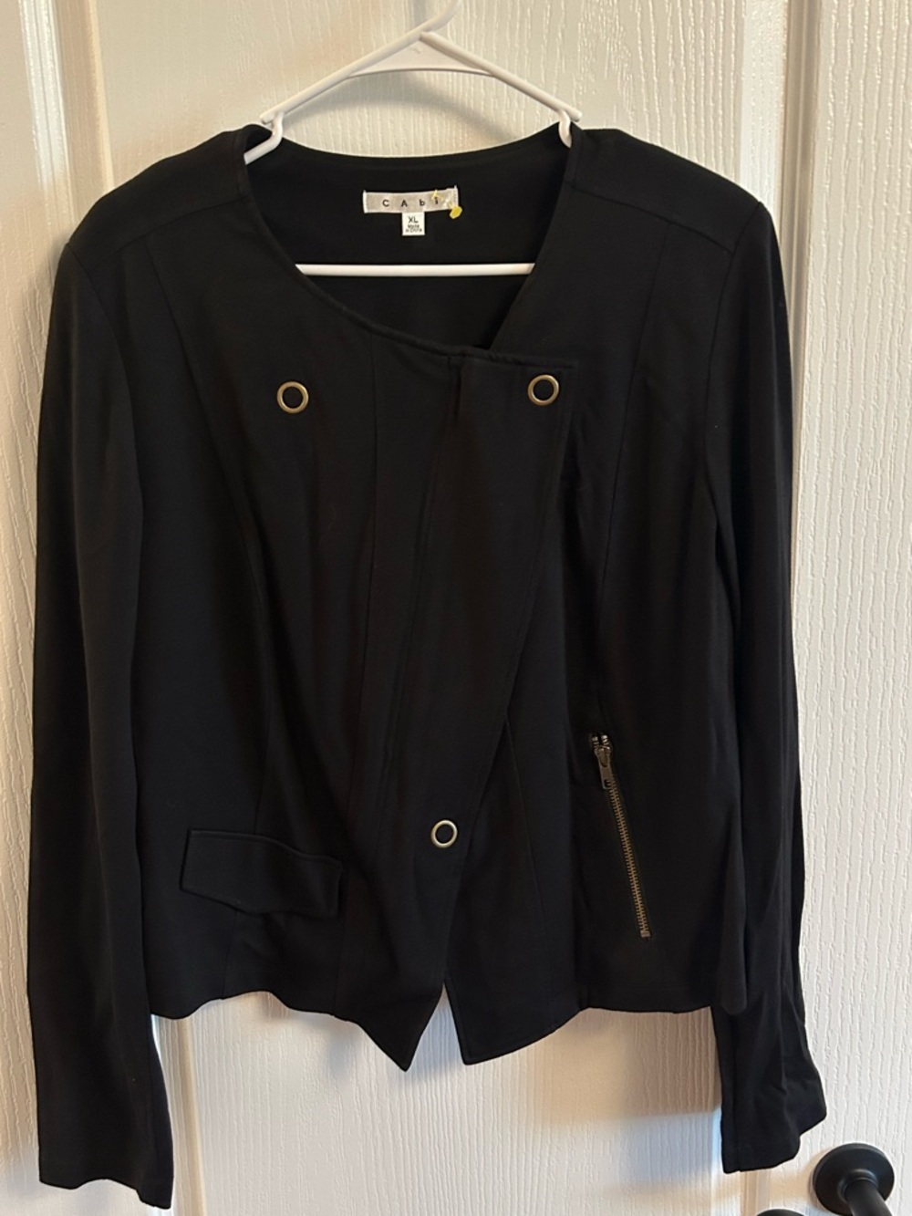 CAbi Black Asymmetrical Women's Jacket with Grommet Accents